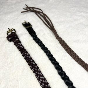 3 Boho Braided Woven Belts with Buckle & Tie Waist